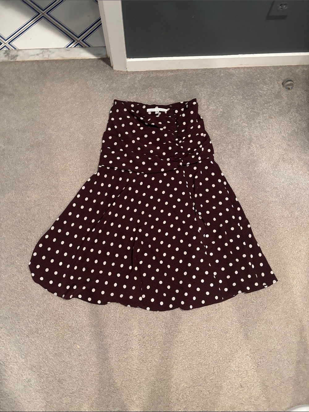 Veronica Beard High-Waist Maroon Polka Dot Skater Skirt